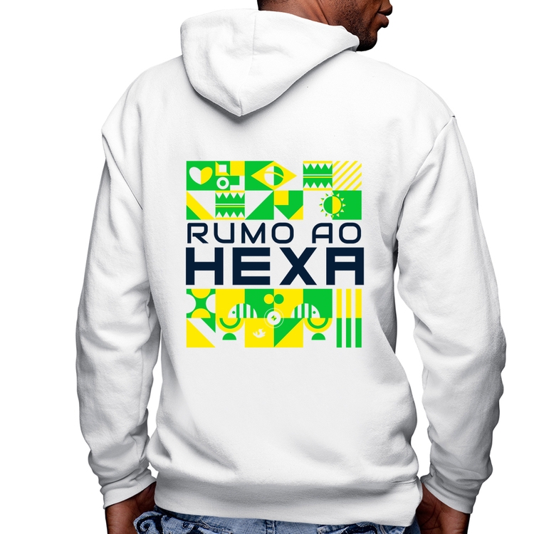 Blusa Moletom Rumo ao Hexa Masculina com Capuz e Zíper - Branca
