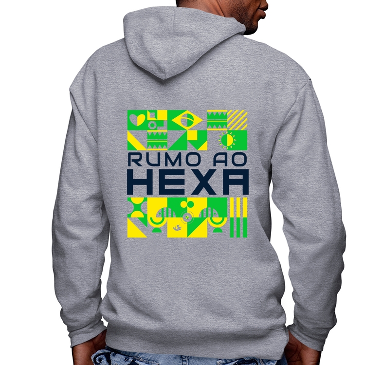 Blusa Moletom Rumo ao Hexa Masculina com Capuz e Zíper - Mescla