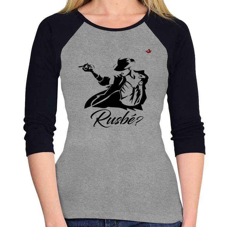 Baby Look Raglan Rusbé? Manga 3/4 - Cinza/Preto