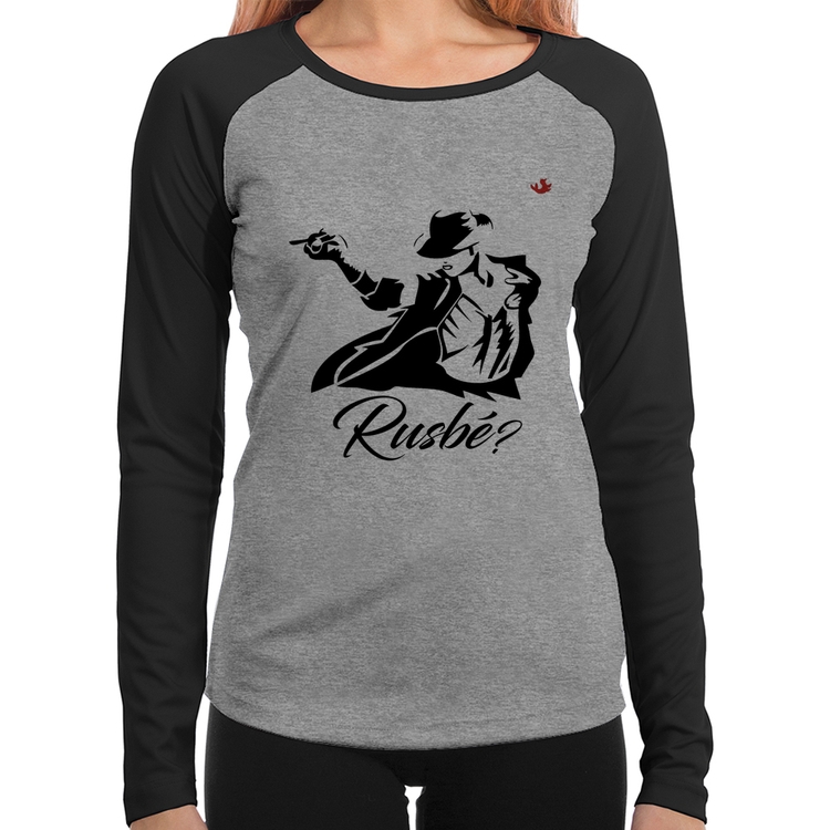 Baby Look Raglan Rusbé? Manga Longa - Cinza/Preto