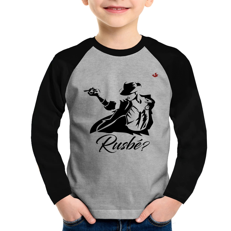 Camiseta Raglan Infantil Rusbé? Manga Longa - Cinza/Preto