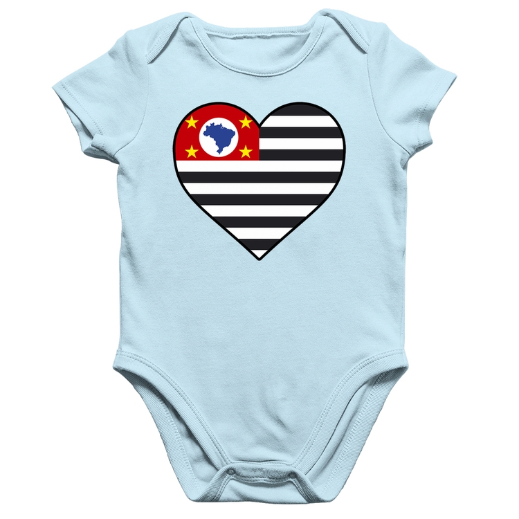 Body Bebê Algodão São Paulo Bandeira Estado Coração - Azul Bebê