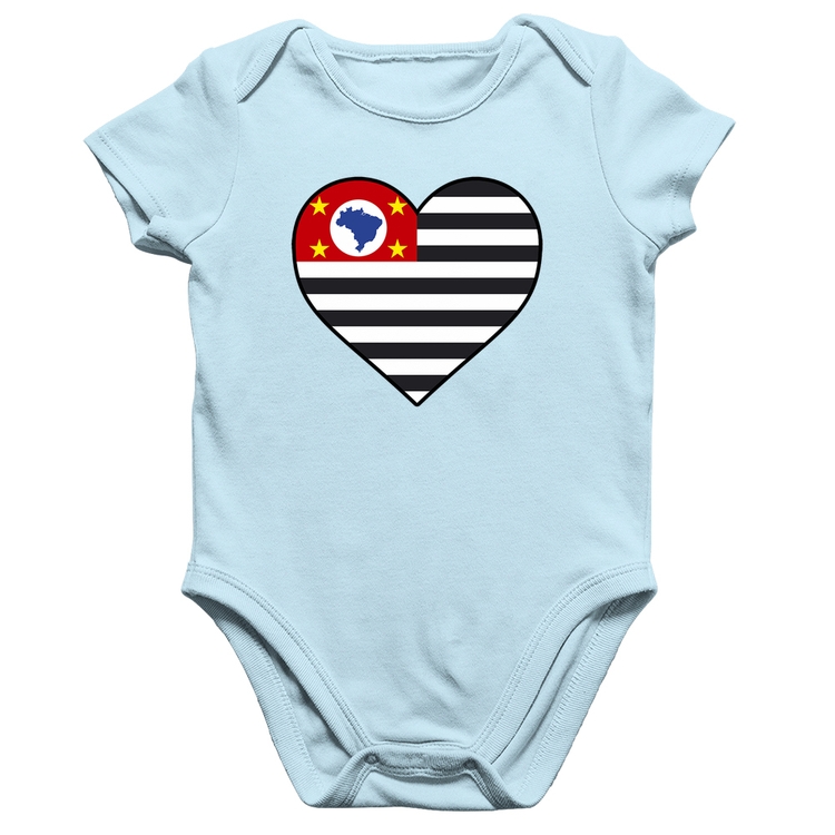 Body Bebê Algodão São Paulo Bandeira Estado Coração - Azul Bebê