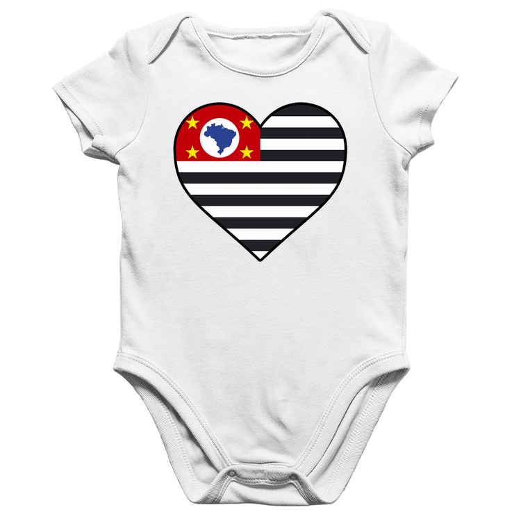 Body Bebê Algodão São Paulo Bandeira Estado Coração - Branco