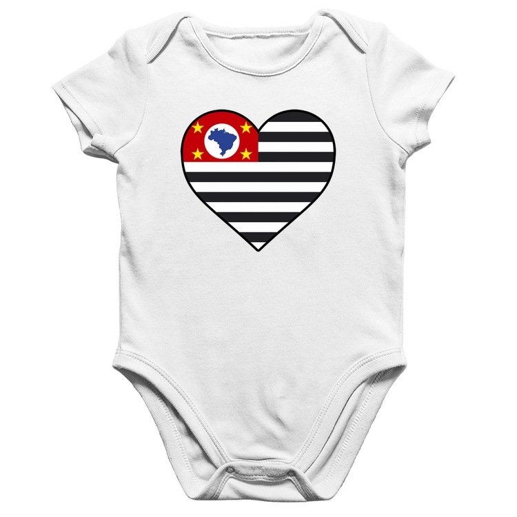Body Bebê Algodão São Paulo Bandeira Estado Coração - Branco