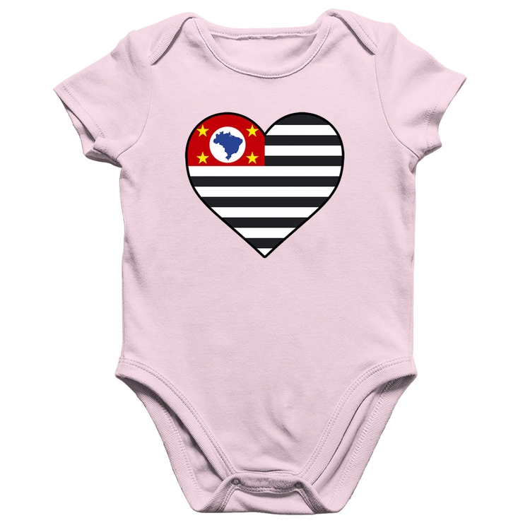 Body Bebê Algodão São Paulo Bandeira Estado Coração - Rosa Bebê