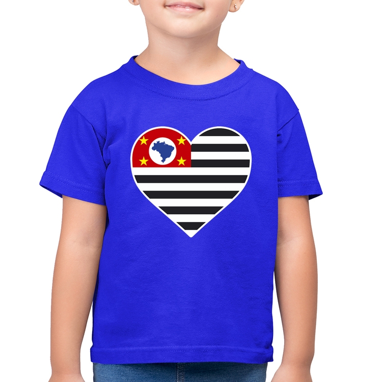 Camiseta Algodão Infantil São Paulo Bandeira Estado Coração - Azul Royal