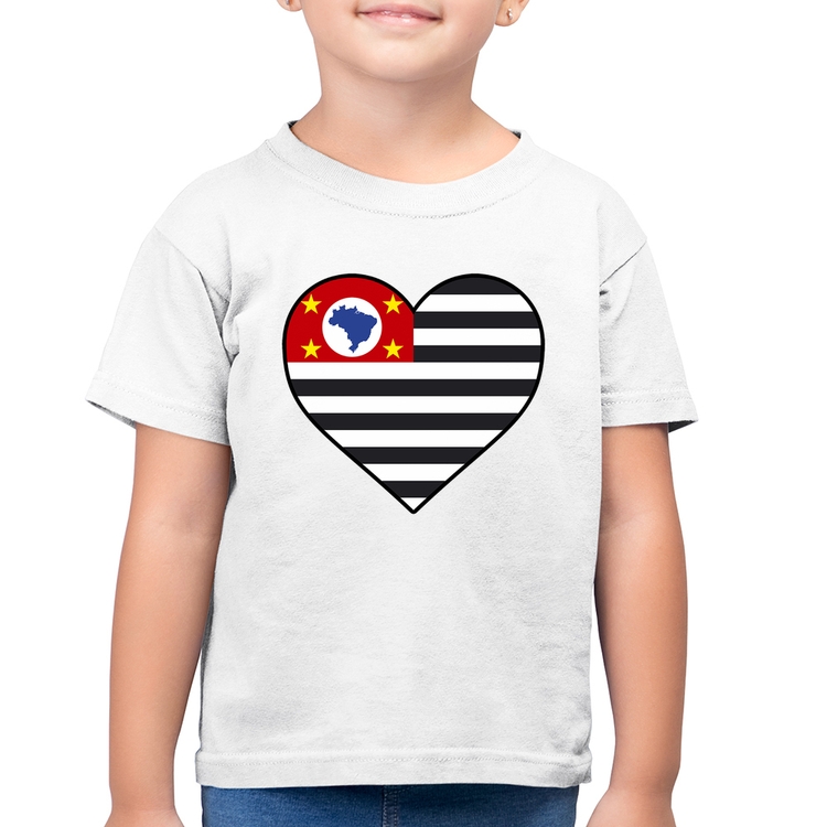 Camiseta Algodão Infantil São Paulo Bandeira Estado Coração - Branca