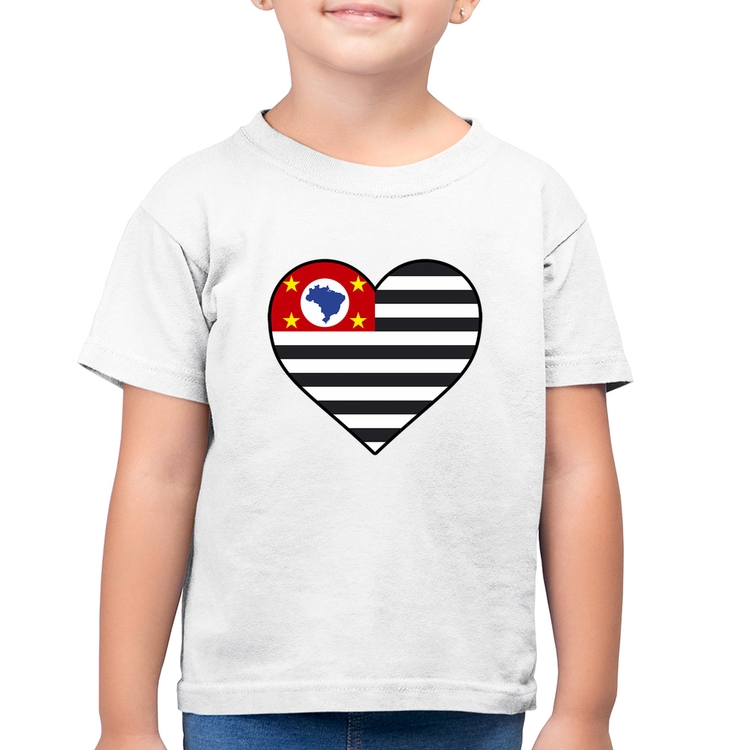 Camiseta Algodão Infantil São Paulo Bandeira Estado Coração - Branca