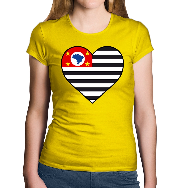 Baby Look Algodão São Paulo Bandeira Estado Coração - Amarela