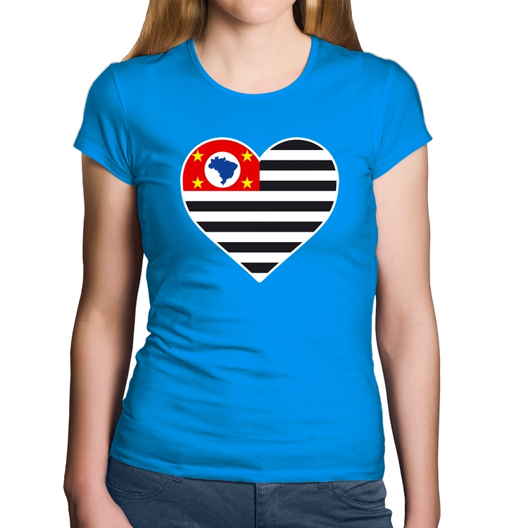 Baby Look Algodão São Paulo Bandeira Estado Coração - Azul