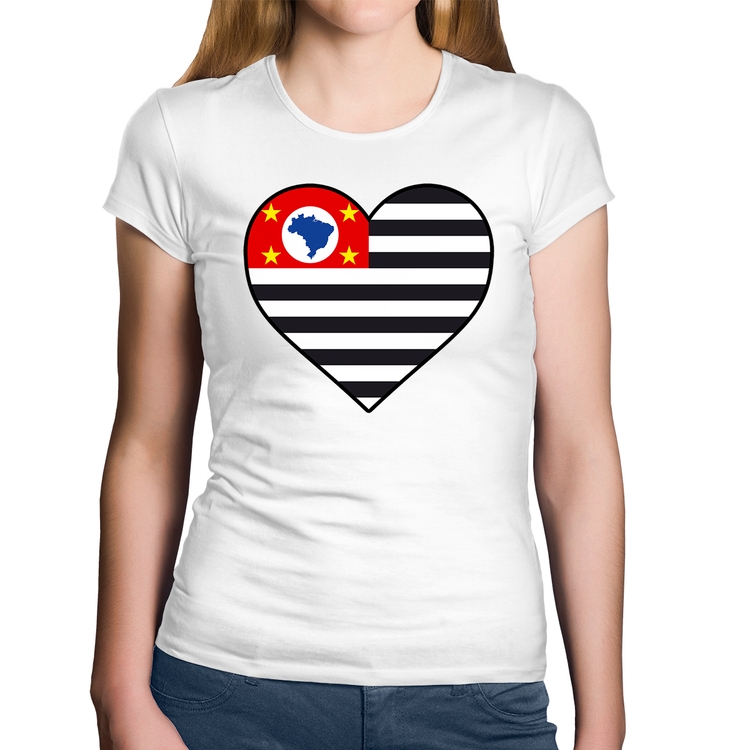 Baby Look Algodão São Paulo Bandeira Estado Coração - Branca