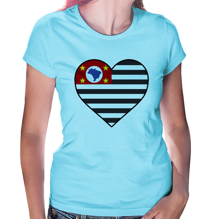 Baby Look São Paulo Bandeira Estado Coração - Azul Bebê