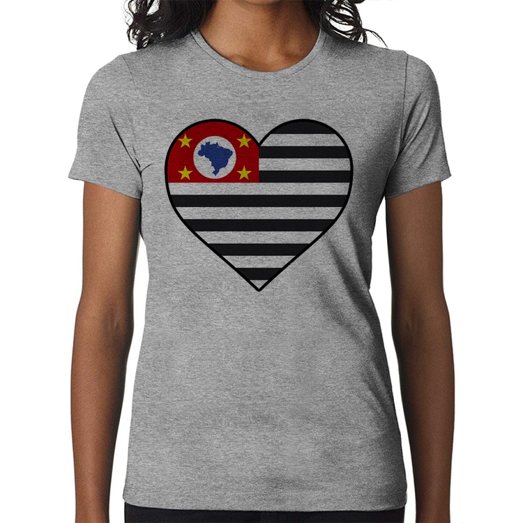 Baby Look São Paulo Bandeira Estado Coração - Cinza