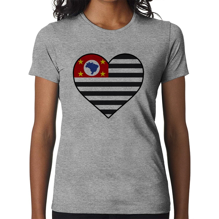 Baby Look São Paulo Bandeira Estado Coração - Cinza