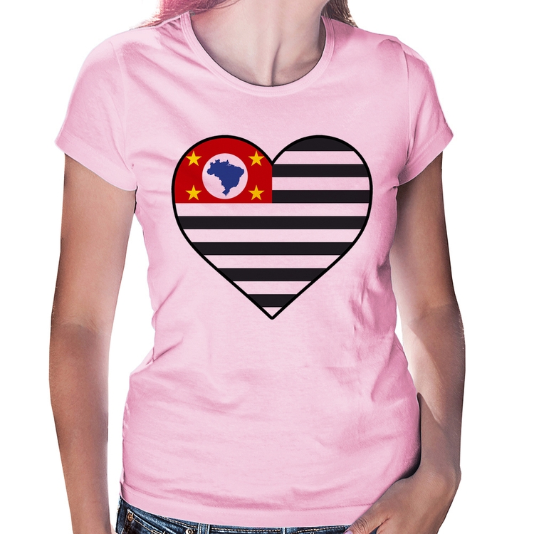 Baby Look São Paulo Bandeira Estado Coração - Rosa Bebê