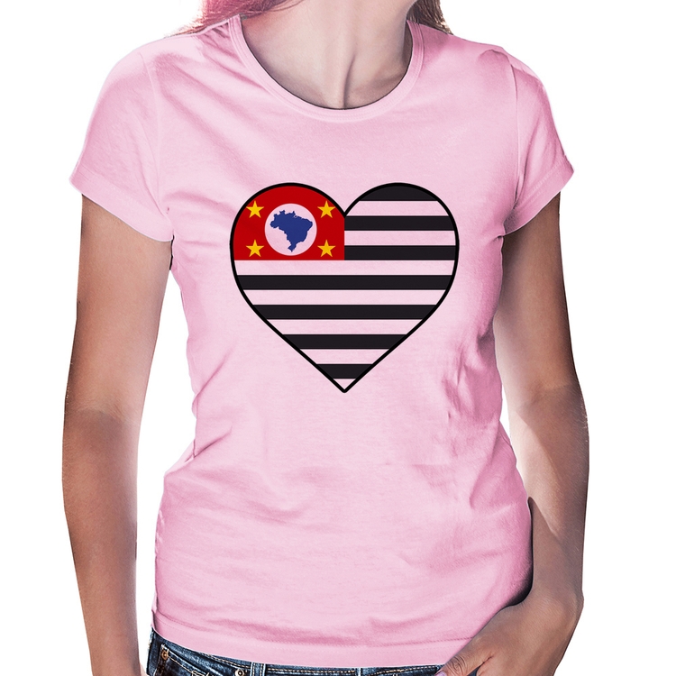 Baby Look São Paulo Bandeira Estado Coração - Rosa Bebê