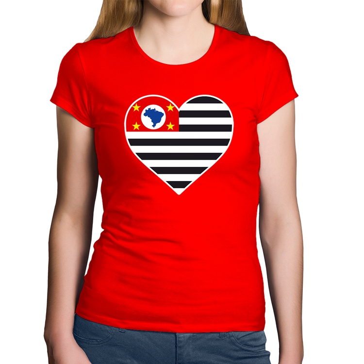 Baby Look Algodão São Paulo Bandeira Estado Coração - Vermelha