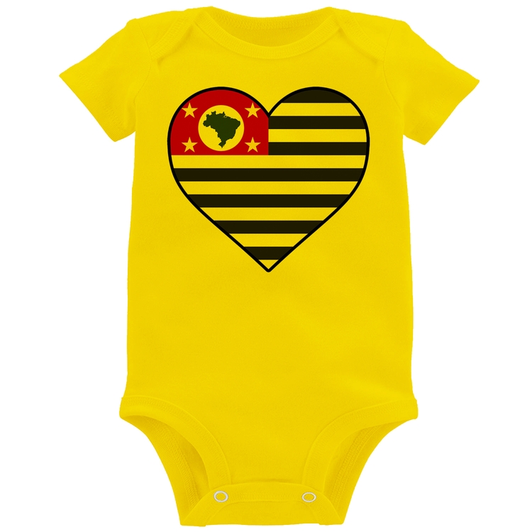 Body Bebê São Paulo Bandeira Estado Coração - Amarelo