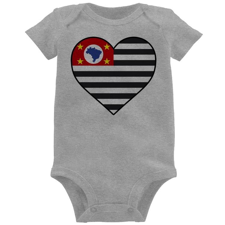 Body Bebê São Paulo Bandeira Estado Coração - Cinza