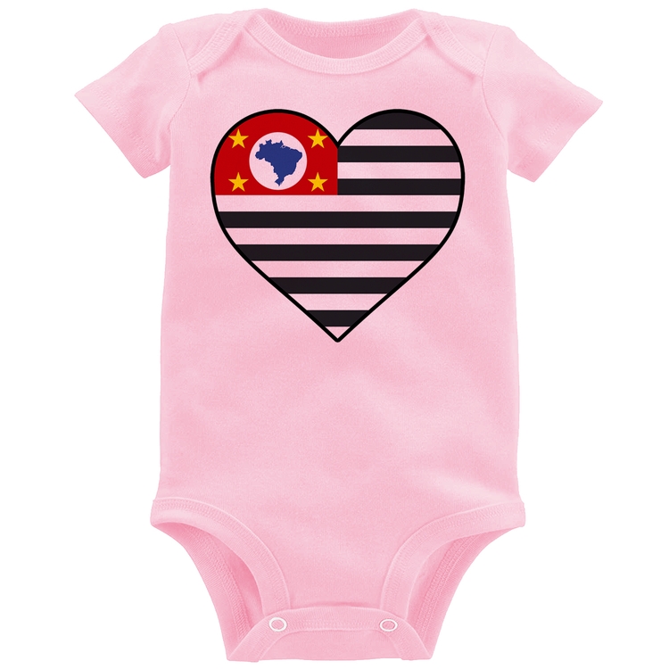 Body Bebê São Paulo Bandeira Estado Coração - Rosa Bebê