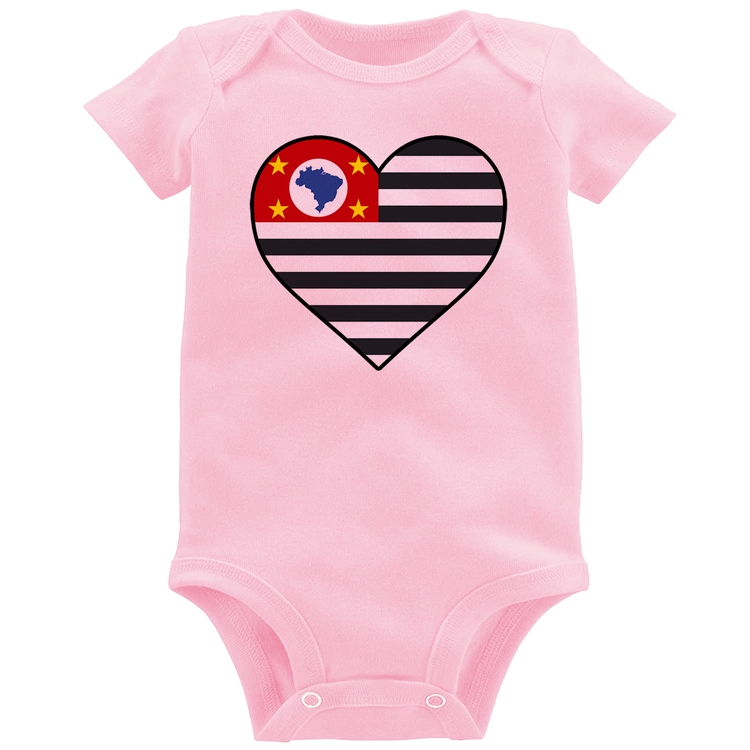 Body Bebê São Paulo Bandeira Estado Coração - Rosa Bebê