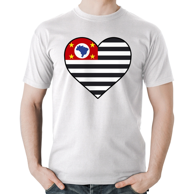 Camiseta Algodão São Paulo Bandeira Estado Coração - Branca