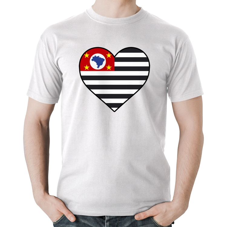 Camiseta Algodão São Paulo Bandeira Estado Coração - Branca