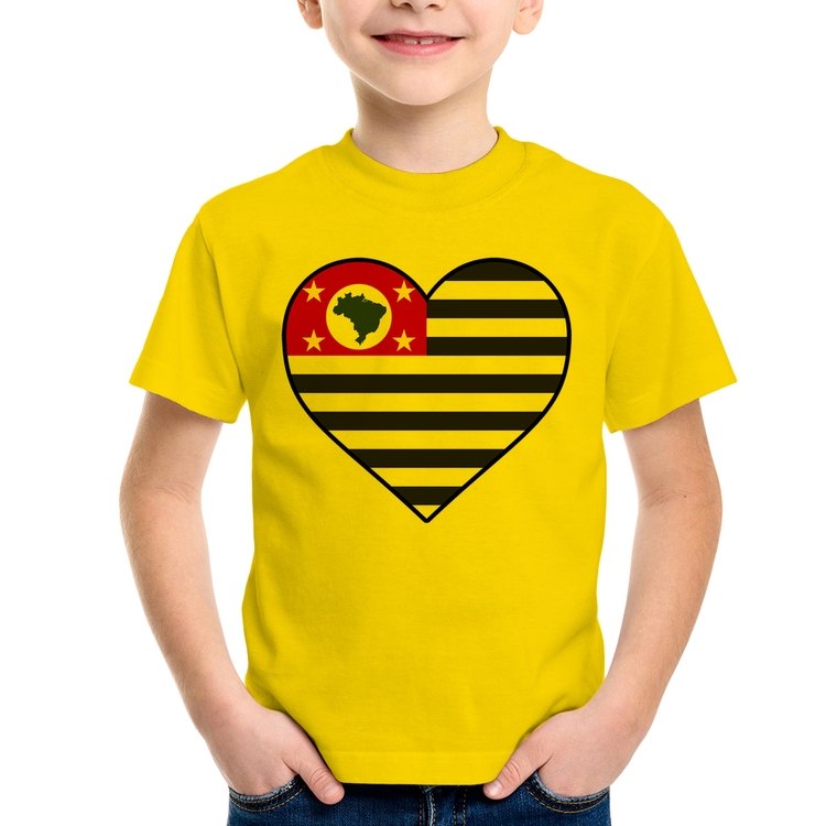 Camiseta Infantil São Paulo Bandeira Estado Coração - Amarela