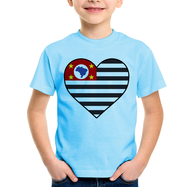 Camiseta Infantil São Paulo Bandeira Estado Coração - Azul Bebê