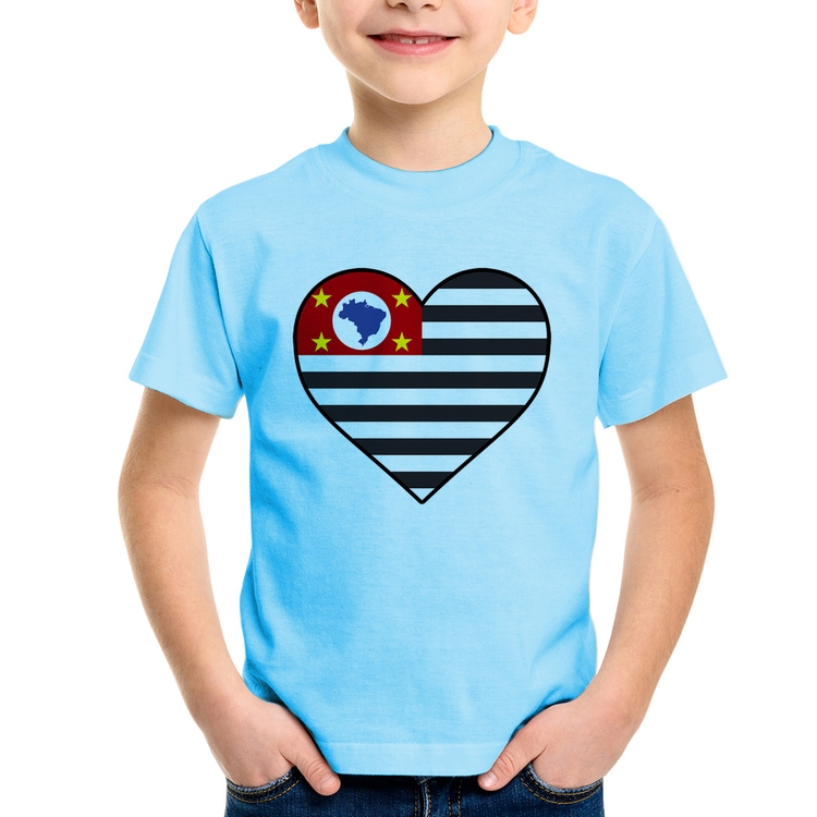 Camiseta Infantil São Paulo Bandeira Estado Coração - Azul Bebê
