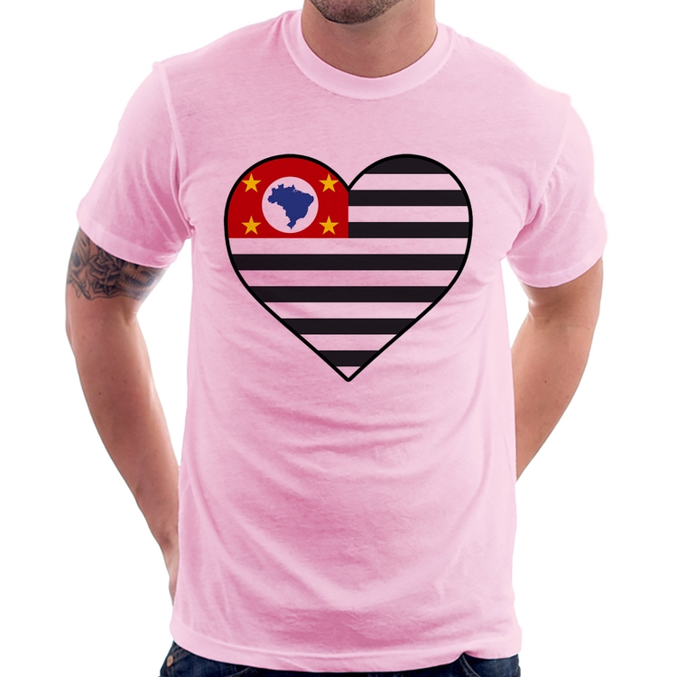 Camiseta São Paulo Bandeira Estado Coração - Rosa Bebê