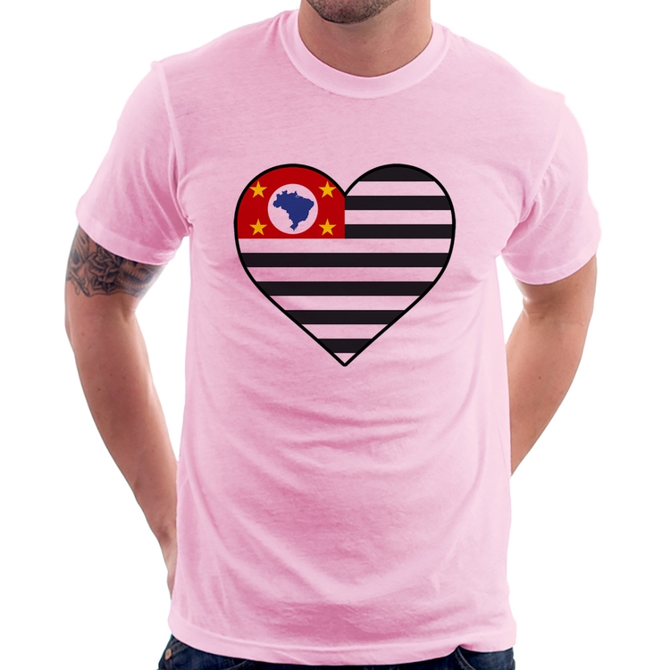 Camiseta São Paulo Bandeira Estado Coração - Rosa Bebê