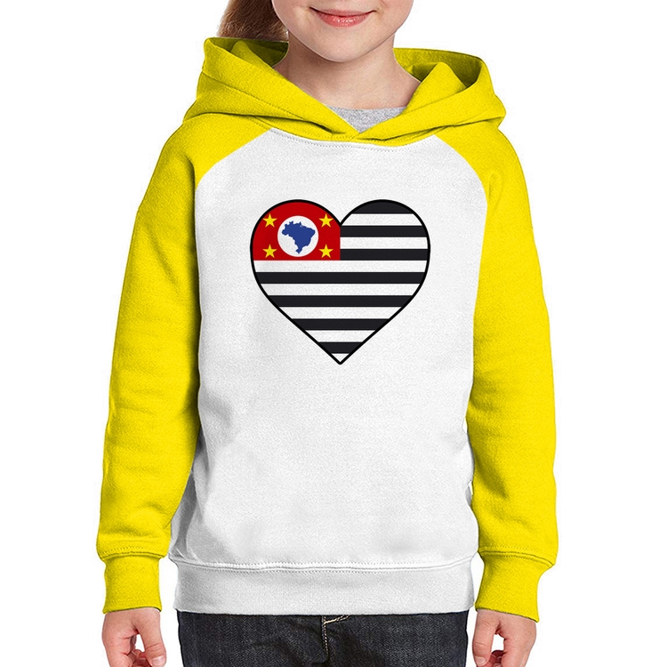 Moletom Infantil São Paulo Bandeira Estado Coração - Branco/Amarelo