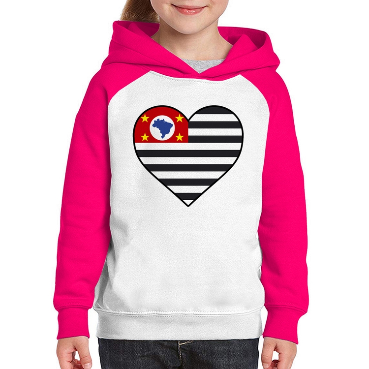 Moletom Infantil São Paulo Bandeira Estado Coração - Branco/Rosa