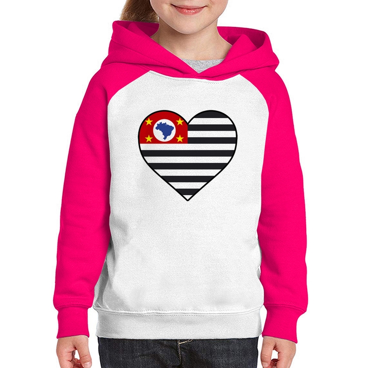 Moletom Infantil São Paulo Bandeira Estado Coração - Branco/Rosa