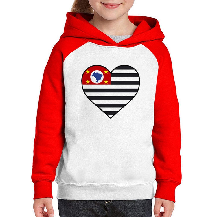 Moletom Infantil São Paulo Bandeira Estado Coração - Branco/Vermelho