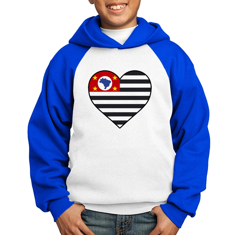 Moletom Infantil São Paulo Bandeira Estado Coração - Branco/Azul