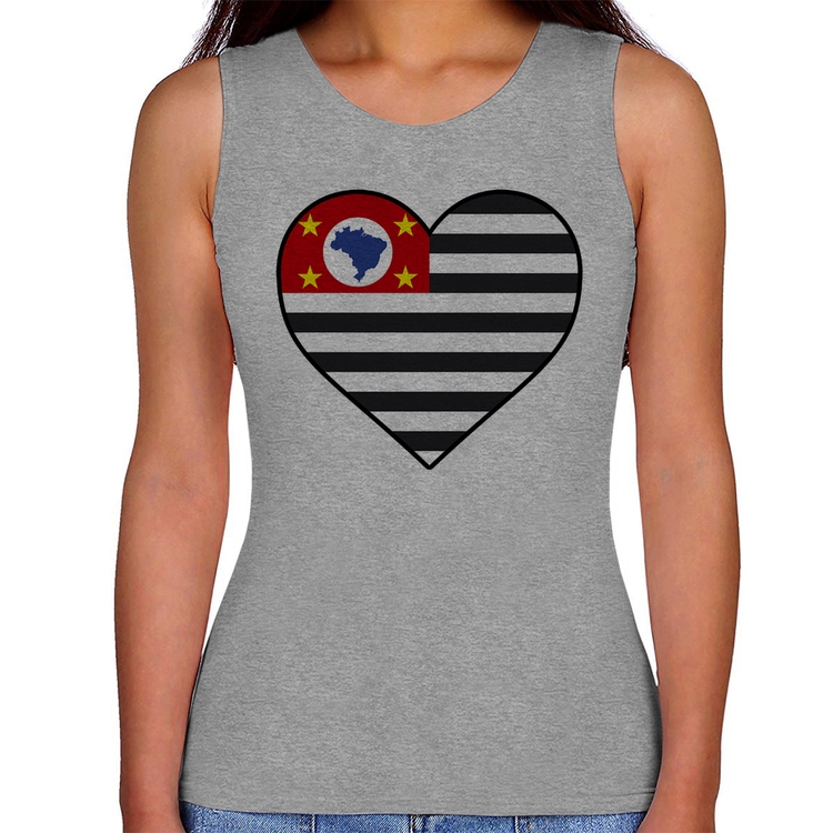 Regata Feminina São Paulo Bandeira Estado Coração - Cinza