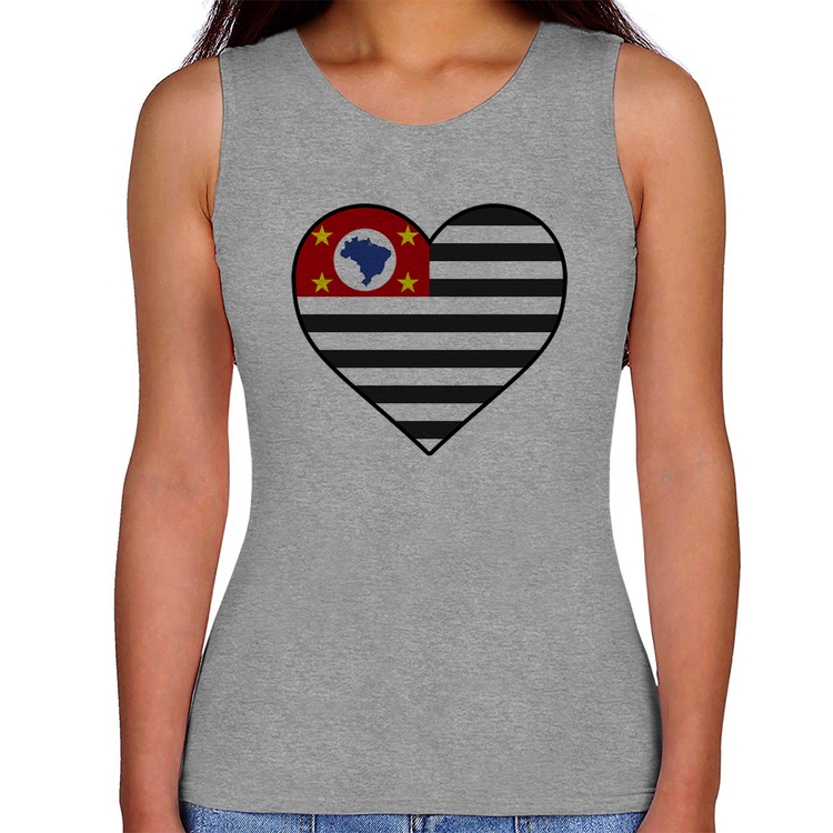 Regata Feminina São Paulo Bandeira Estado Coração - Cinza