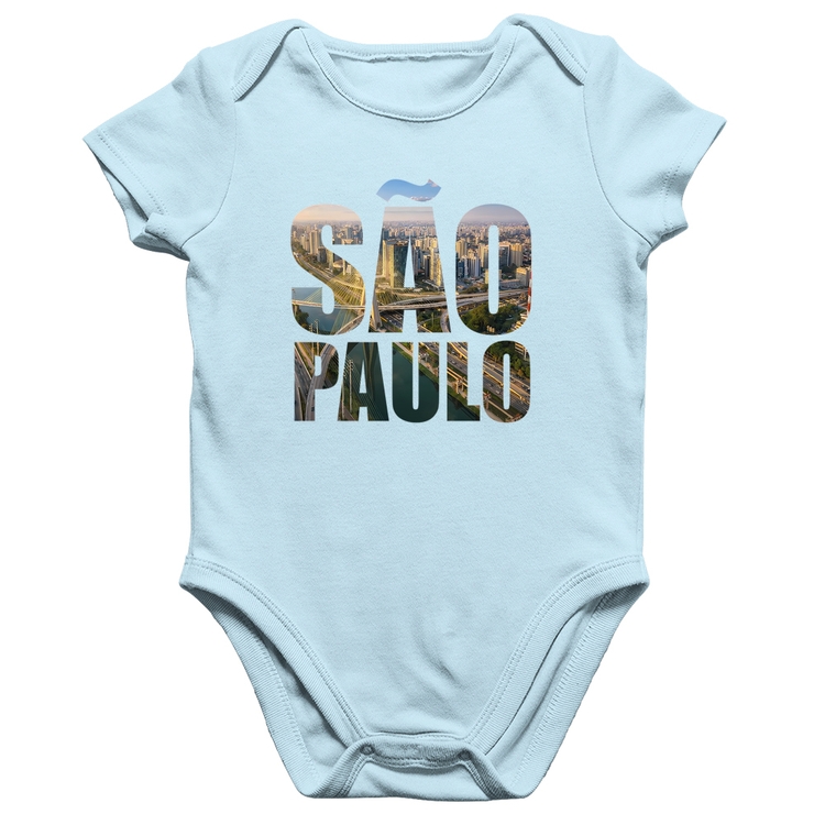 Body Bebê Algodão São Paulo Cidade Letras - Azul Bebê