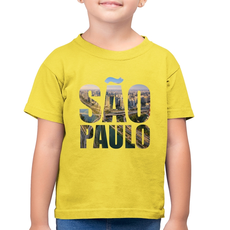 Camiseta Algodão Infantil São Paulo Cidade Letras - Amarelo Canário