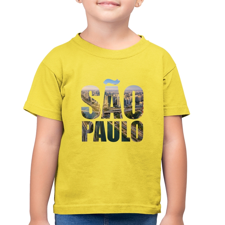 Camiseta Algodão Infantil São Paulo Cidade Letras - Amarelo Canário