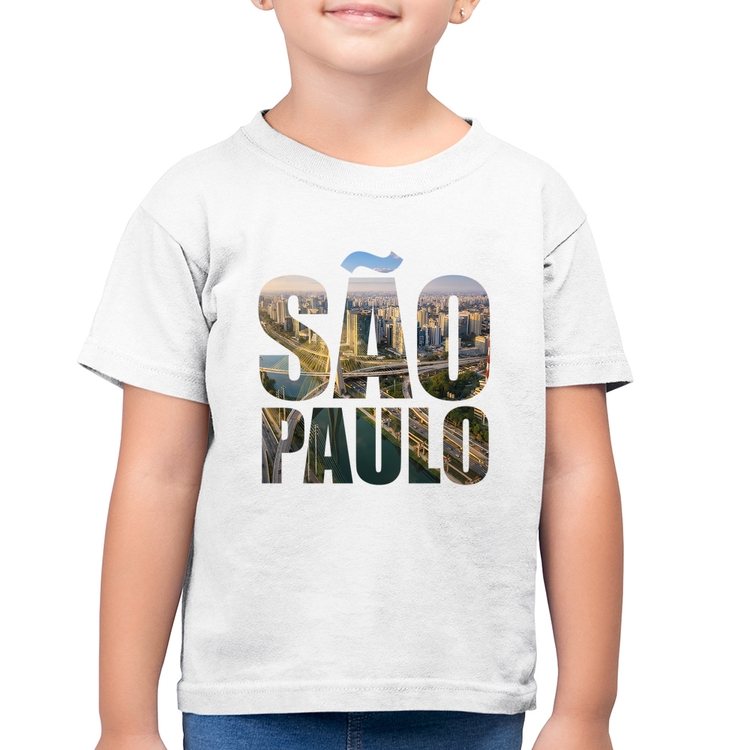 Camiseta Algodão Infantil São Paulo Cidade Letras - Branca