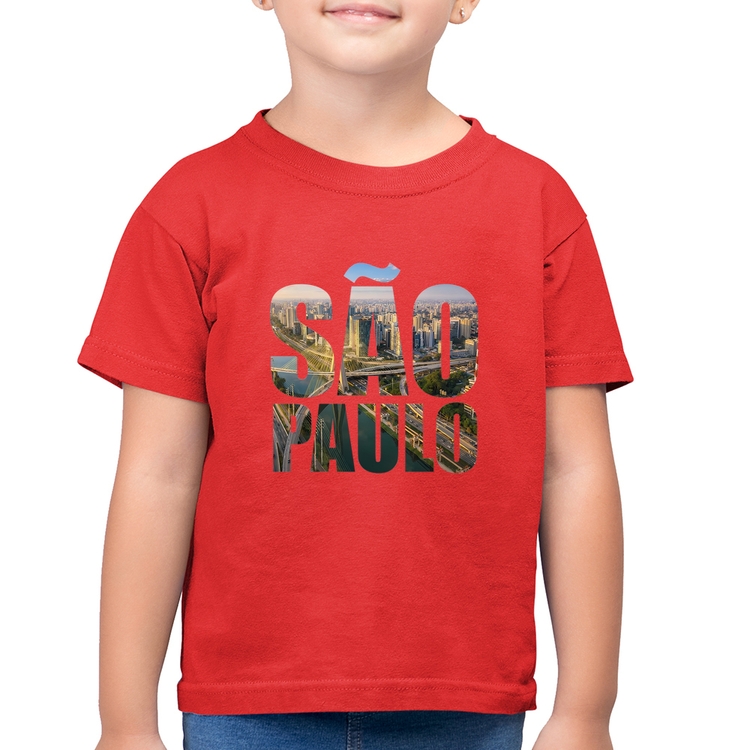 Camiseta Algodão Infantil São Paulo Cidade Letras - Vermelha