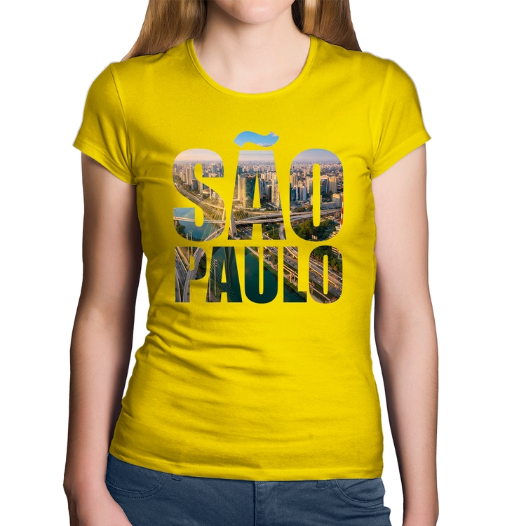 Baby Look Algodão São Paulo Cidade Letras - Amarela