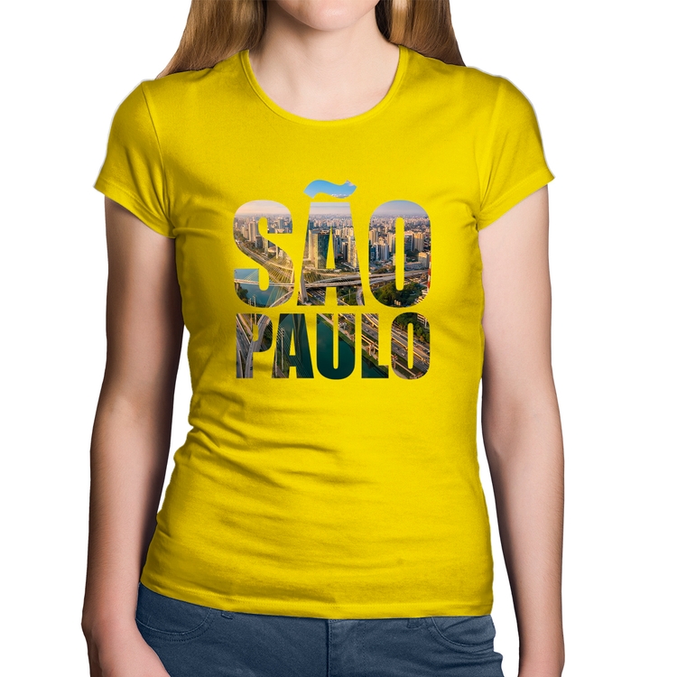 Baby Look Algodão São Paulo Cidade Letras - Amarela