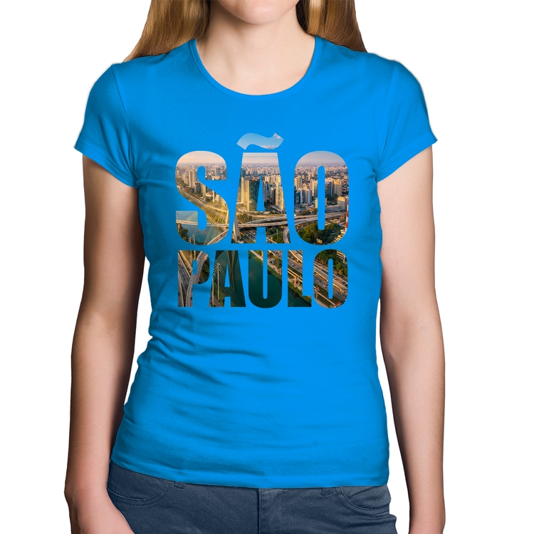 Baby Look Algodão São Paulo Cidade Letras - Azul