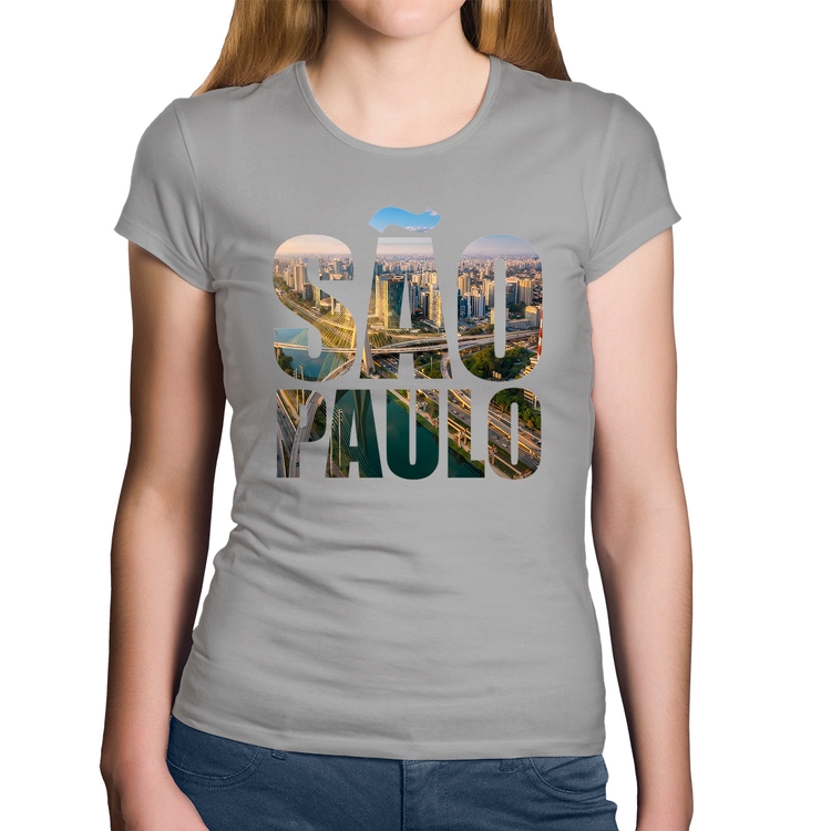 Baby Look Algodão São Paulo Cidade Letras - Cinza