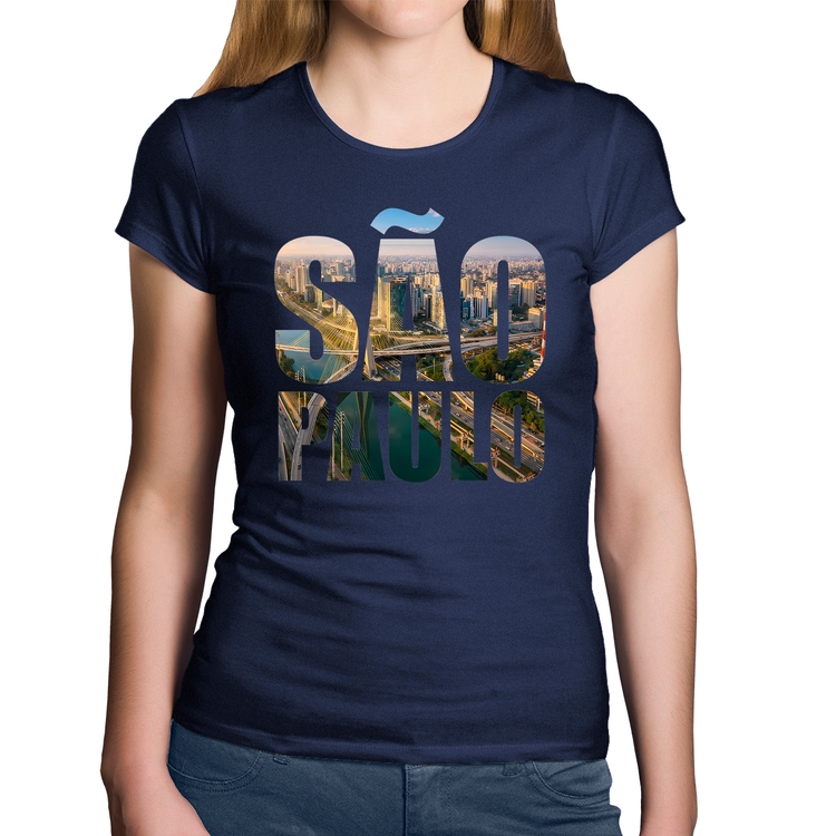 Baby Look Algodão São Paulo Cidade Letras - Marinho